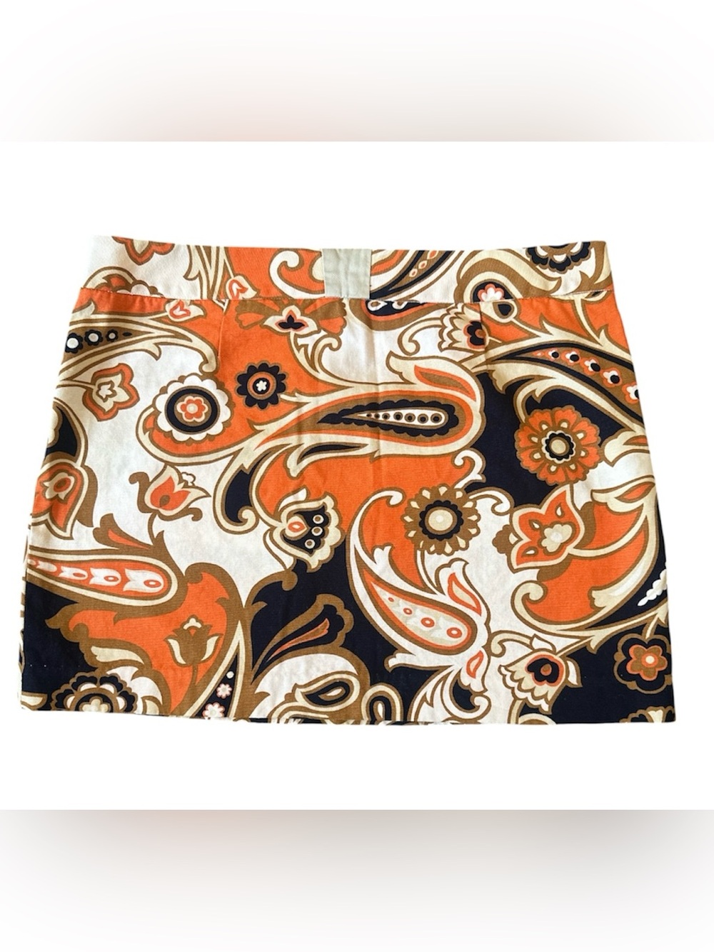 Mod Pucci Inspired Vtg J. Crew Mini Skirt 10 Cotton Orange White Floral Pockets - Picture 3 of 9